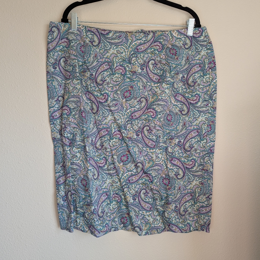Talbots Blue and Purple Paisley Pencil Skirt Size 14W